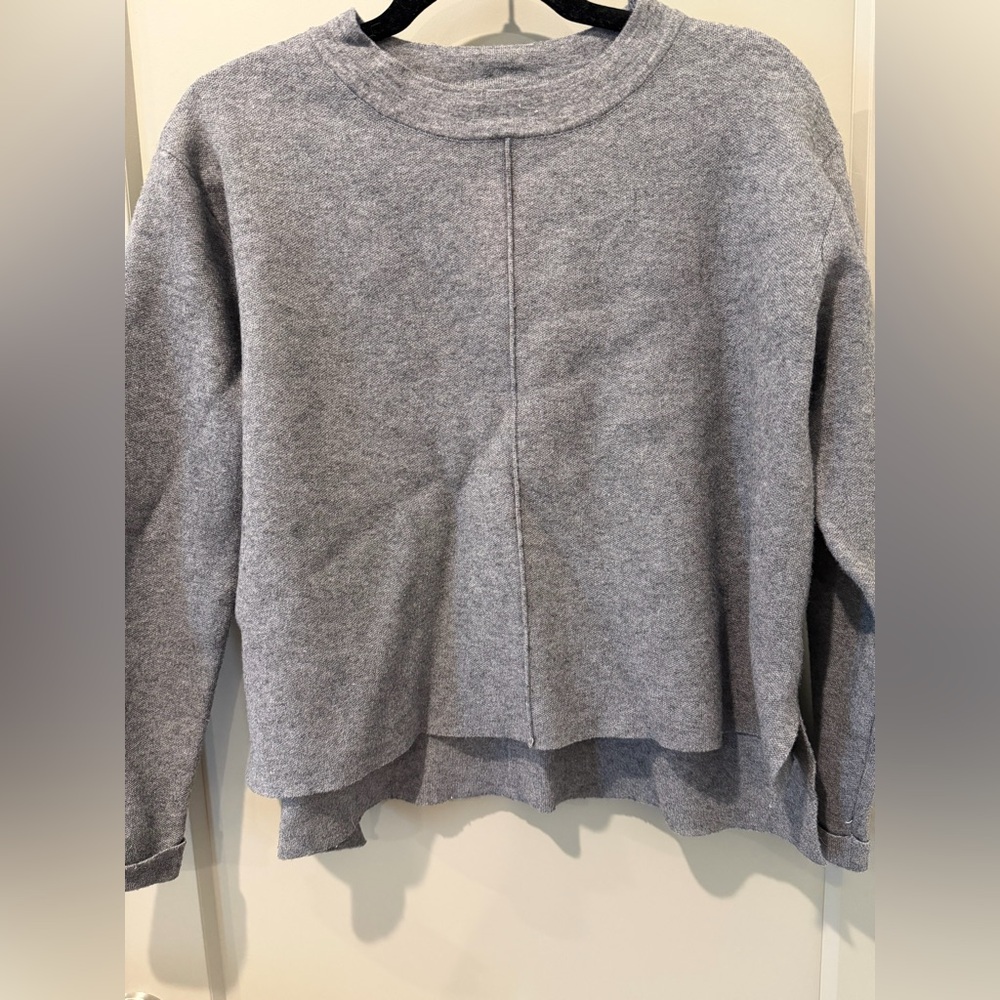 Zara Knit Sweater Gray Split Seams High Low Cropped Pullover - Picture 2 of 4